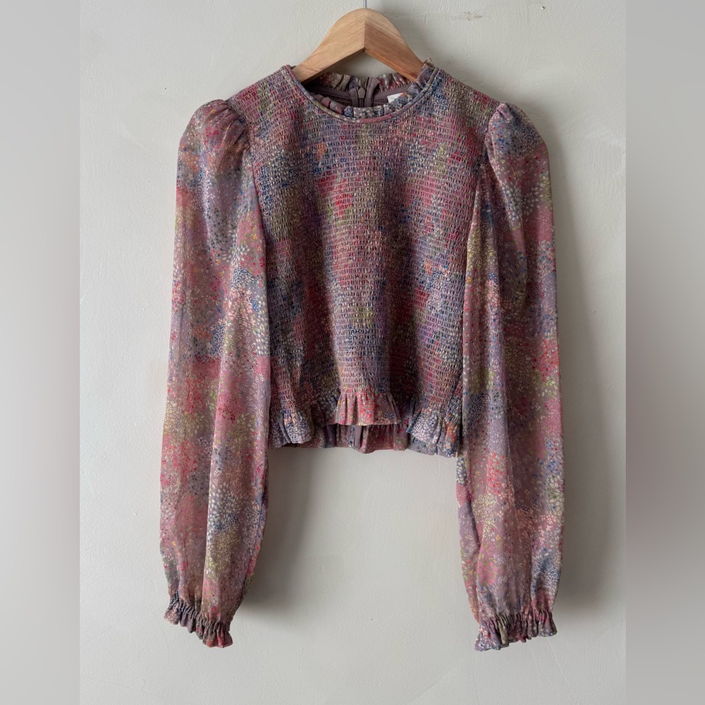Wilfred Floral Smocked Puff-Sleeve Blouse in Dusty Pink 604